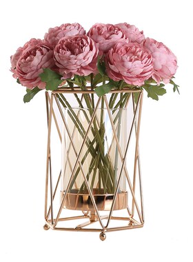 美式花艺花瓶轻奢金属插花摆件烛台插花鲜花客P厅玄关装饰花器玻