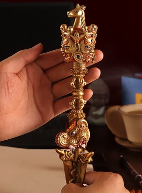 藏式金刚三面马头普巴金刚杵黄降魔纯铜手工橛复古U民族风家用摆