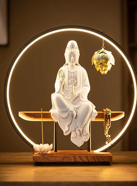 大号观音菩萨家用供奉观音佛像陶瓷摆饰供家用观世音菩萨像投射灯