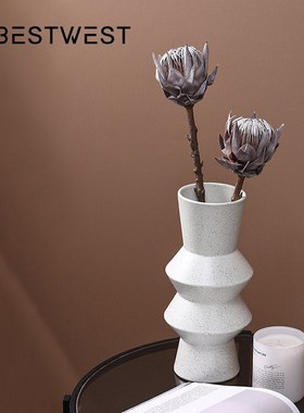 博西家居 简约白色斑点黏土直筒陶瓷花瓶摆件家居软Z装饰品花器