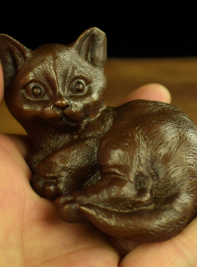 黄铜紫铜实心可爱小猫办公室书房客厅桌面摆件猫咪文房镇纸笔架