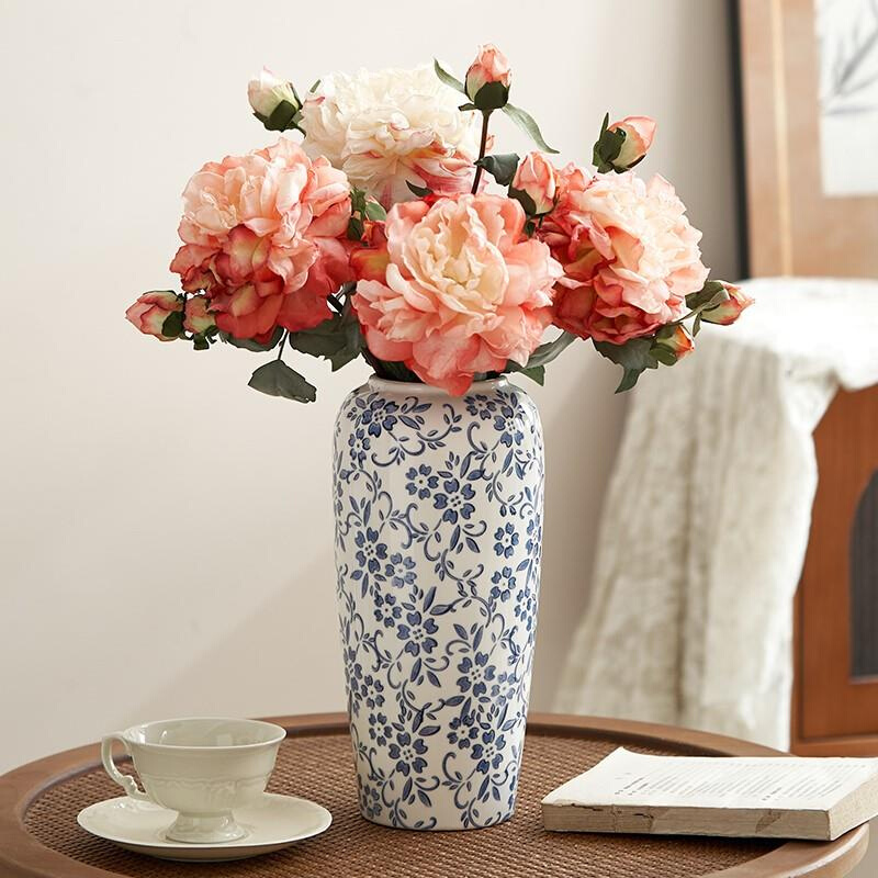 客厅摆件高端大气花瓶新中式高级感青花瓷复古陶瓷创意插花花器玄 - 图2