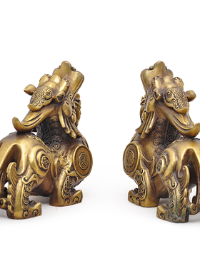 纯铜独角c貔貅摆件一对皮丘招财家居客厅酒柜公司店铺装饰开业送