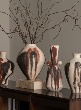 Rzone 陶瓷花瓶n摆件侘寂窑变侘寂风中古花器板间设计师装饰品摆