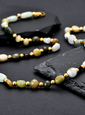 朗同彩色春夏少女感颈链天然石水晶项链串珠锁骨链法式多巴胺风格