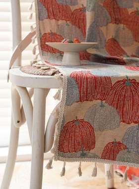 工厂美式感恩节成品窗帘橘色提花南瓜全遮光隔热窗帘客厅卧室