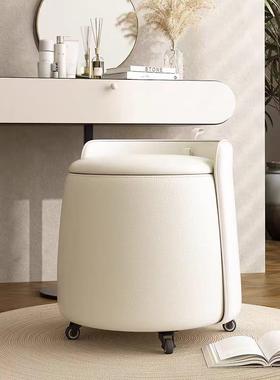 储物化妆凳收纳凳滑轮靠背矮凳梳妆台梳妆凳轻奢高级感实木茶几凳