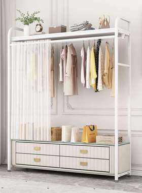 带帘衣帽架挂衣架衣架落地卧室网红一体收纳家用多功能衣柜置物架