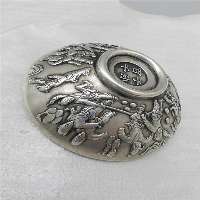 Antiques and miscellaneous vintage old white copper Baishou Baifu bowl copper bowl tea bowl longevity bowl crafts ornaments