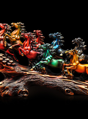 纯铜八骏马摆件招l财风水马客厅玄关装饰品酒店会所大堂摆设工艺