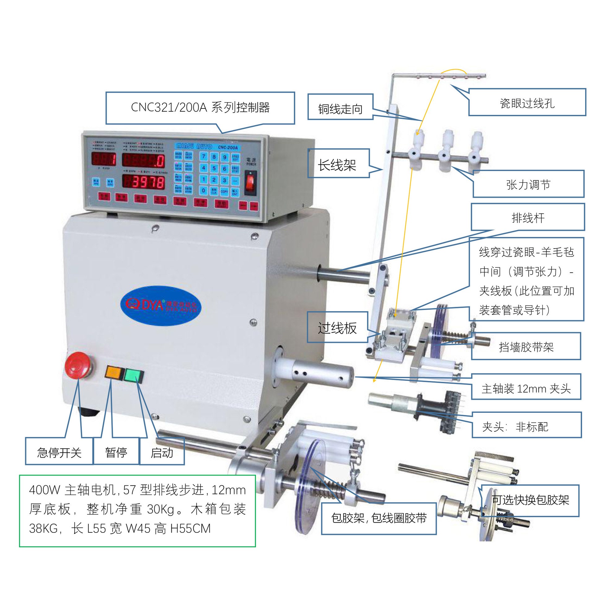 单轴绕线机cnc自动排线卷绕机CNC-200A线圈绕线机包挡墙胶带机 - 图0