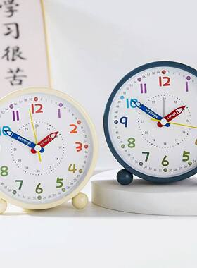 儿童幼儿园铅笔造型学生闹钟静音带夜灯早教桌面台式教学时钟