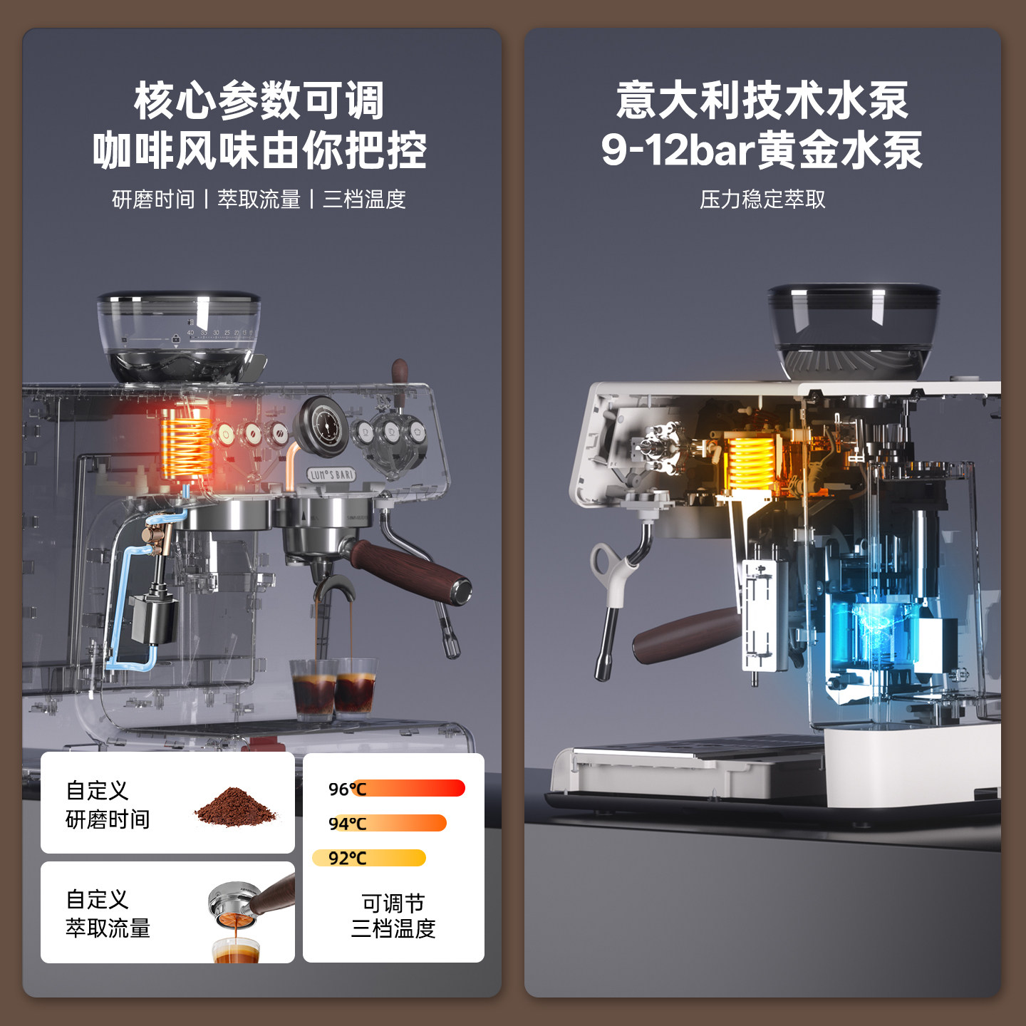 【补贴15%】露茉Solar咖啡机小型家用意式半自动研磨一体强劲蒸汽,淘宝优惠券,粉丝福利购,淘宝优惠卷