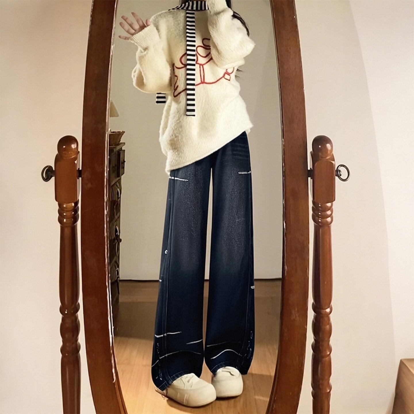 特大码女装胖mm设计感破洞阔腿牛仔裤女高腰显瘦百搭设计感直筒裤,淘宝优惠券,粉丝福利购,淘宝优惠卷