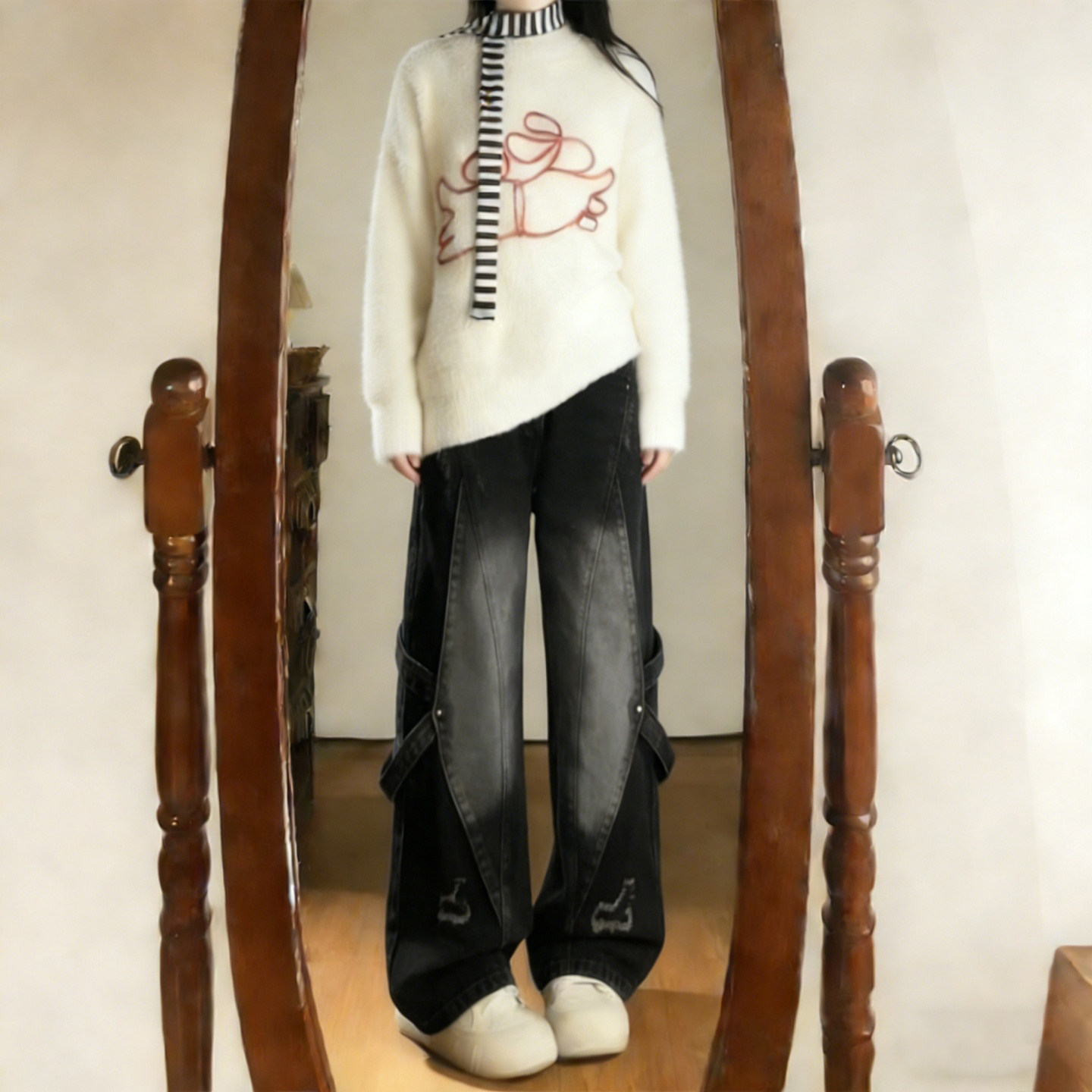 300斤大码女装胖mm美式工装风黑色阔腿牛仔裤女高腰显瘦拖地裤潮,淘宝优惠券,粉丝福利购,淘宝优惠卷