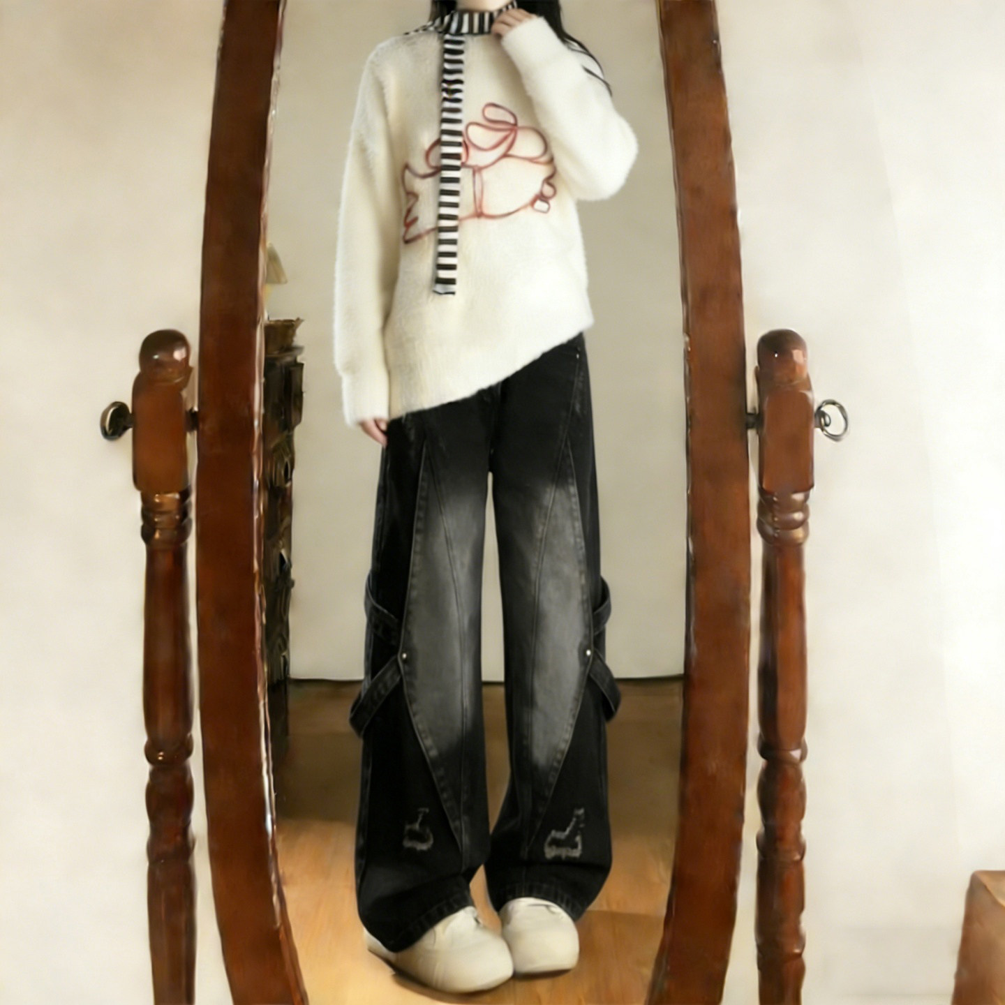 300斤大码女装胖mm美式工装风黑色阔腿牛仔裤女高腰显瘦拖地裤潮,淘宝优惠券,粉丝福利购,淘宝优惠卷