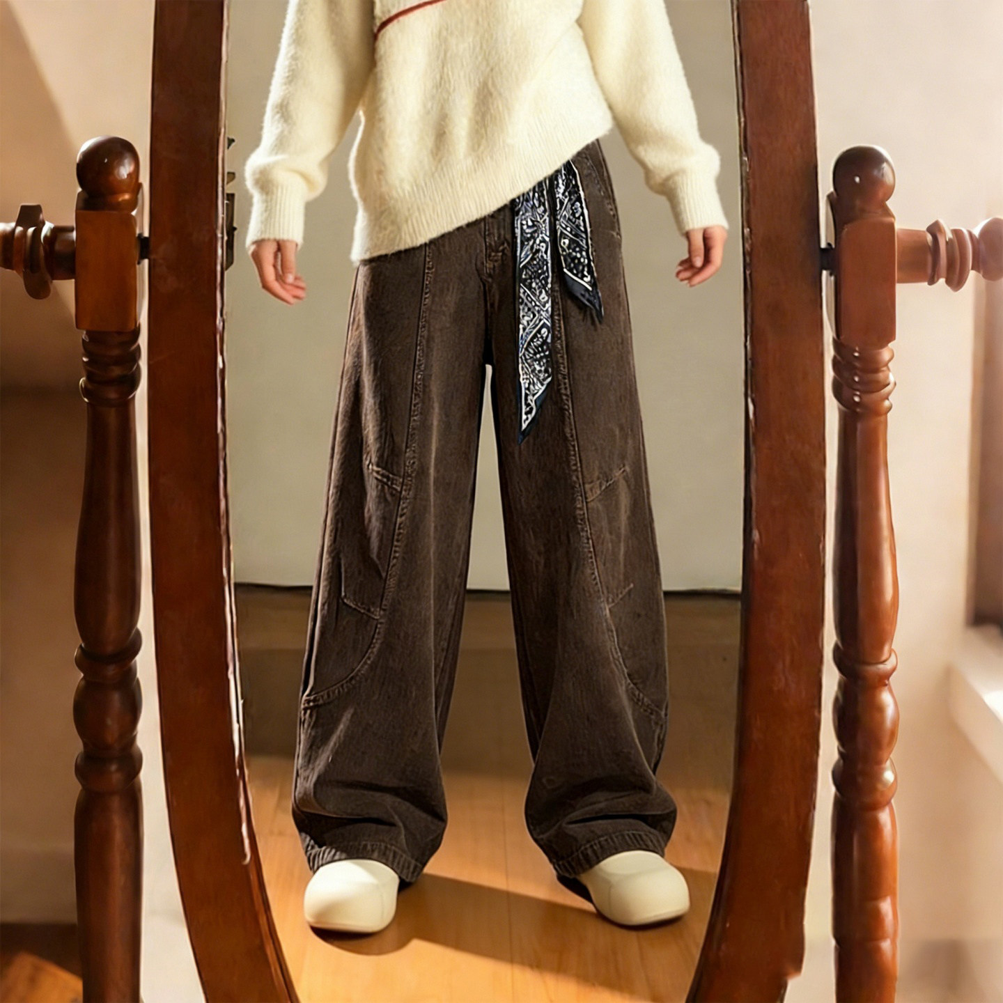 300斤大码女装胖mm美拉德风咖色阔腿牛仔裤女高腰显瘦直筒拖地裤,淘宝优惠券,粉丝福利购,淘宝优惠卷