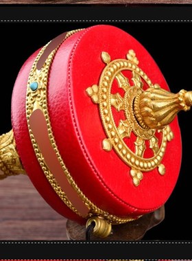 新品亚青纯铜红皮手摇转轮u家用摆件随身转筒银色大号西藏式转桶