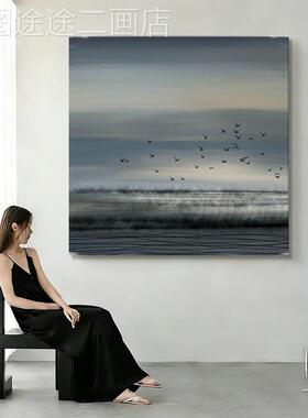 意式现代简风挂艺术地飞鸟约极简餐画厅油画湿肌理高级客厅装饰画