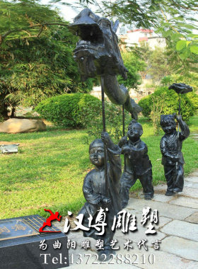 铸铜雕塑童趣雕塑小孩舞龙传统民俗文化小K品雕塑广场公园景观雕