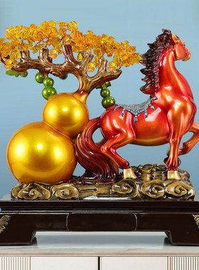 马上发财马d摆件葫芦水晶树客厅玄关酒柜办公室装饰品乔迁开业礼