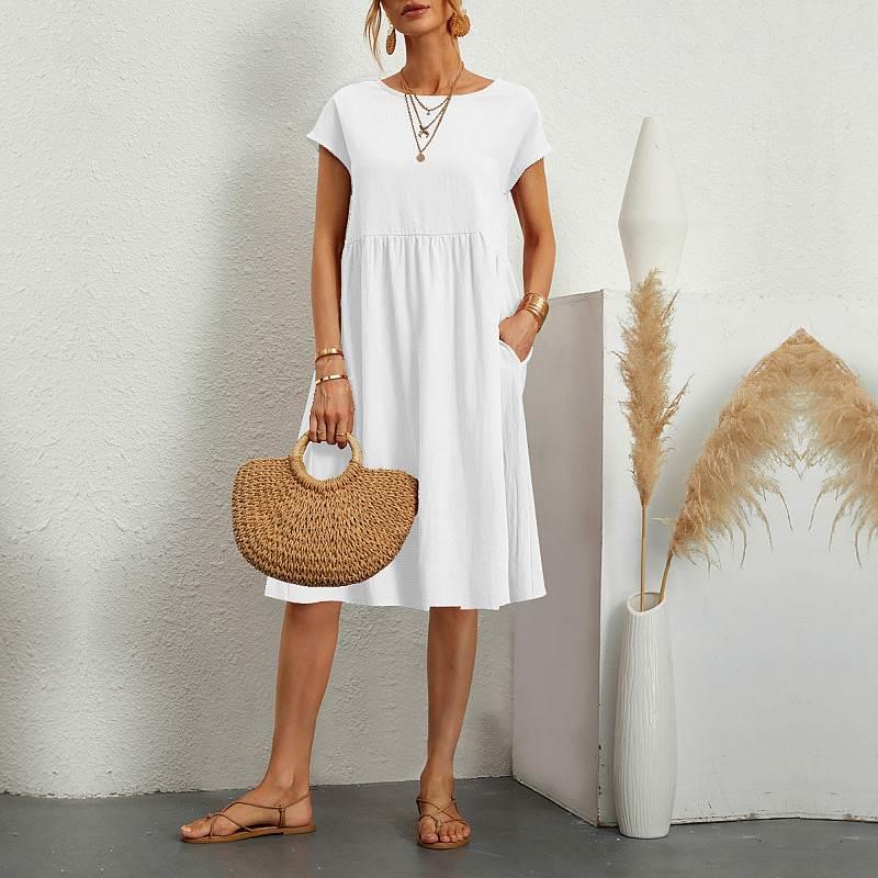 cotton dress for women summer A-line boho midi dresses lady - 图0