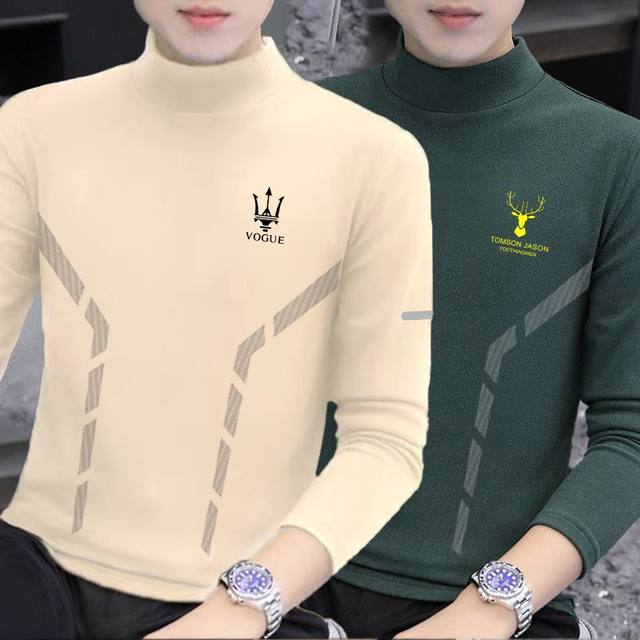 Autumn and winter double-sided velvet brushed half-turtle collar long-sleeved men's warm inner autumn coat thickened bottoming trend