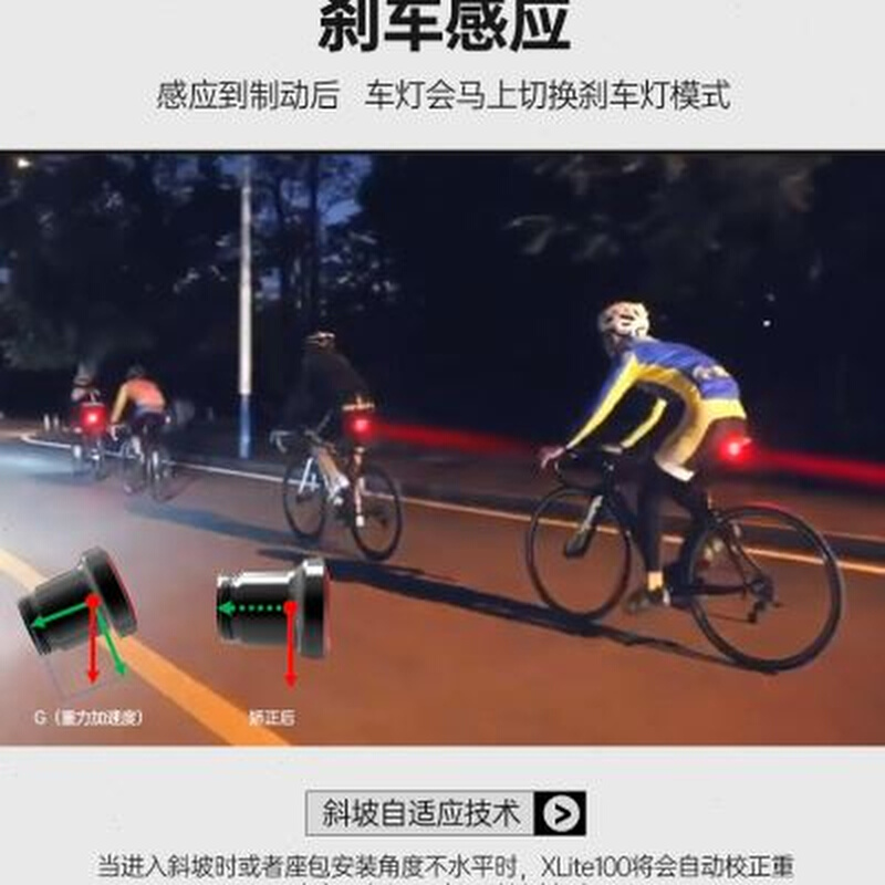 英豪智能车灯usb充电夜骑公路车智能感应刹车灯xlite自行车尾灯-图0