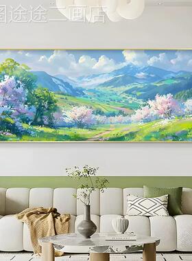 大芬村油风画山风景新款奶水油装画横幅客厅沙发背景饰墙挂画定做