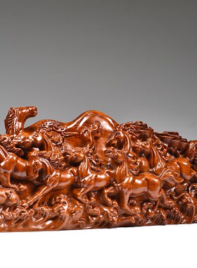 花梨实木雕c刻八骏马摆件家居客厅装饰桌面八骏雄风摆设红木工艺