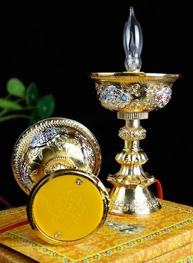 居家室内b八吉祥电子酥油灯供灯钨丝灯泡无烟烛灯长明灯菩提灯1对