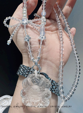 天然白水晶高级感满满傲娇九尾狐狸吊坠小众精工雕刻双面公主