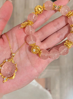 蒂晨设计粉水晶九尾狐高级时尚项链  新中式青丘小狐狸轻奢锁骨