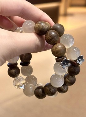 秋冬新款天然奶茶月光石手串奇楠沉香白水晶设计手链小众轻奢手饰