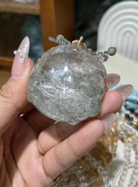 天然绿幽灵水晶九尾狐毛衣链贝壳光彩精工雕刻五仙赐福彩虹闪闪礼