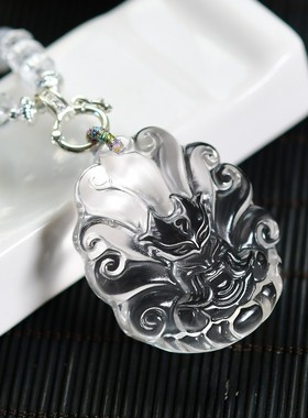 新款天然白水晶修仙九尾狐项链毛衣链晶体干净通透 送人造晶珠链