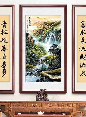 网红中堂中式画客厅挂画农村堂屋装饰画大厅字画三联画大气山水画