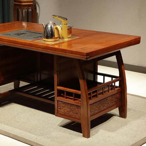 中式实木茶桌椅组合办公茶几套装会客厅喝茶桌格木花梨木功夫茶台 - 图2