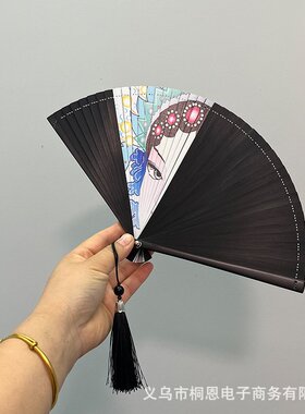 花旦全竹折扇镂空中国风汉服旗袍扇子日式女式黑色新中式扇舞蹈扇