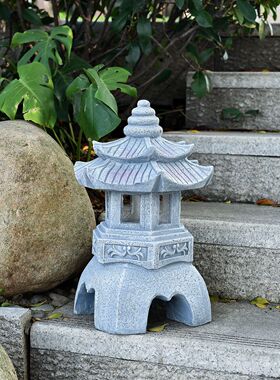 跨境太阳能庭院树脂石灯笼日式宫灯中式草坪灯禅意石塔灯装饰宫灯