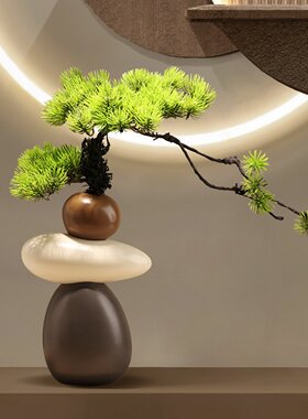柿柿如意入户玄关摆件客厅电视柜陶瓷石来运转花瓶壁龛绿植装饰品