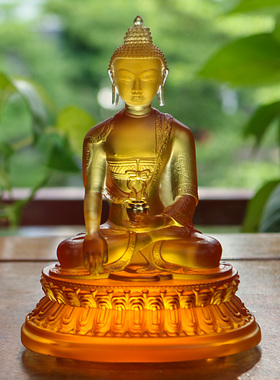 极速古法琉璃三宝佛释迦牟尼佛药师佛阿弥陀N佛三世佛家用桌面摆