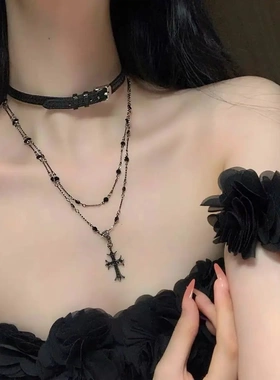 黑色十字架choker女长款叠戴y2k