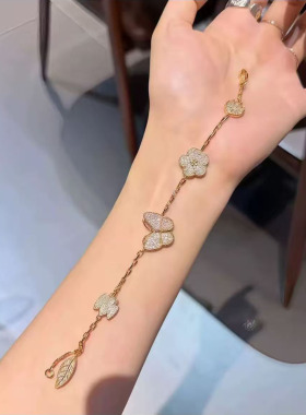 香槟金蝴蝶手链满钻满闪轻奢小众复古风格百搭手饰手链手串小饰品
