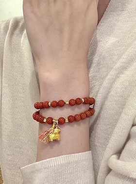 新中式朱砂手串双圈本命年高含量紫金帝王砂手链马到成功新年礼物