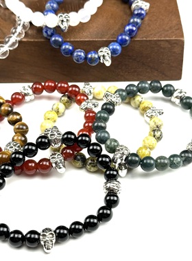 WANGWANG藏银民族风骷髅MMJ风格8MM手工四银饰潮流时尚手链手串