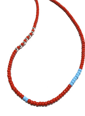 WANGWANG  琉璃米珠925纯银5.5MM原创民族风红色情侣吊坠项链