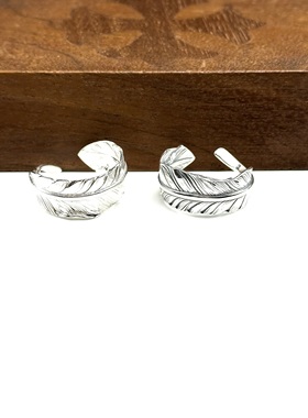 WANGWANG高桥925纯银素银纹路羽毛情侣奢华潮流戒指情侣百搭指环