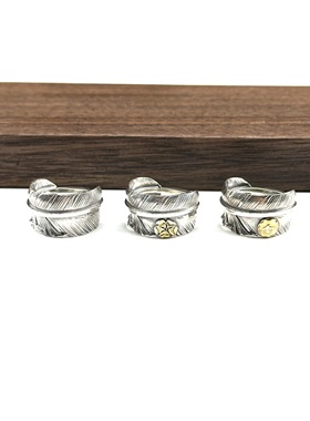 WANGWANG925纯银蔷薇老鹰纹高桥点金素银羽毛情侣时尚银饰戒指