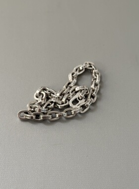 WANGWANG纯银GA樱花六角花字母链5mm情侣银复古潮流百搭手链手串